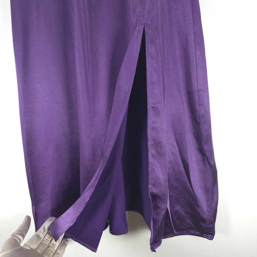 NWT Lulus Chic Combo Purple Color Block Satin Twist-Front Midi Dress D2936 Sz XS - Picture 12 of 14